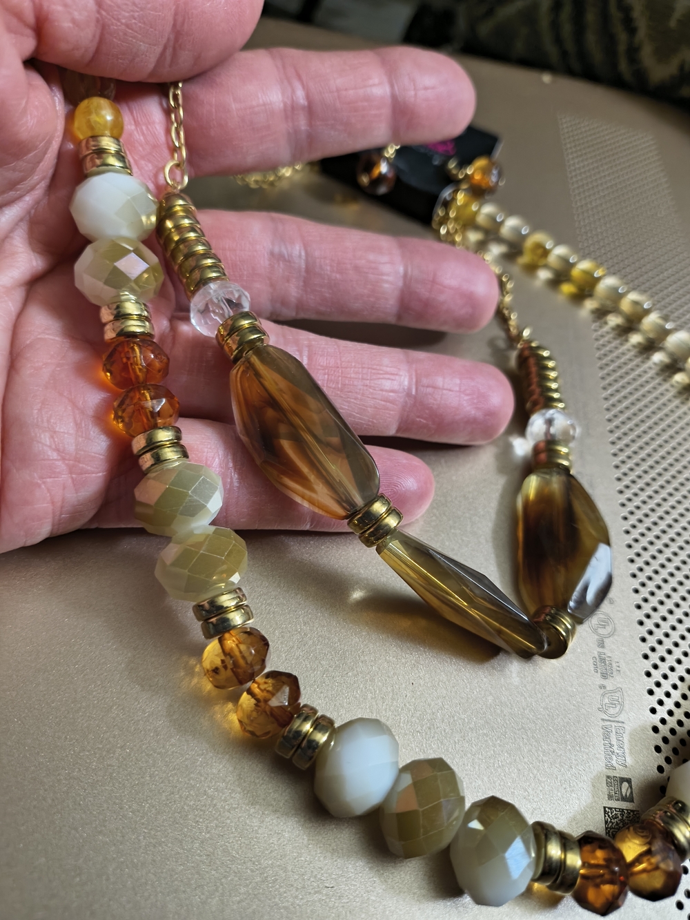 paparazzi Amber and Cream Faceted Bead Necklace with Gold Accents